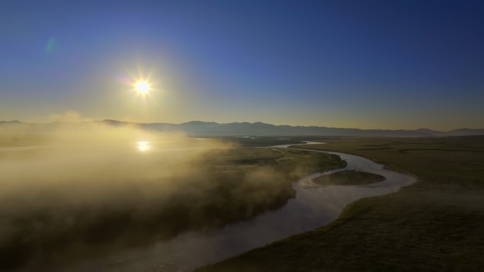 湿地黄河云雾缭绕的黄河日出日落九曲黄河