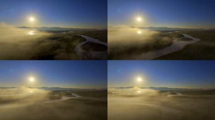 湿地黄河云雾缭绕的黄河日出日落九曲黄河