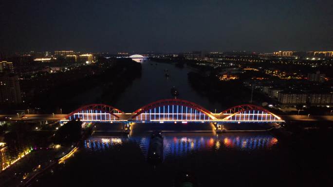 城市夜幕降临夜景灯光江苏宿迁航拍