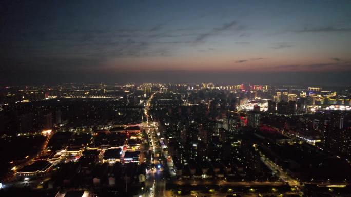 城市夜幕降临夜景灯光江苏宿迁航拍