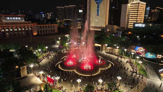2023杭州武林广场喷泉秀多角度航拍