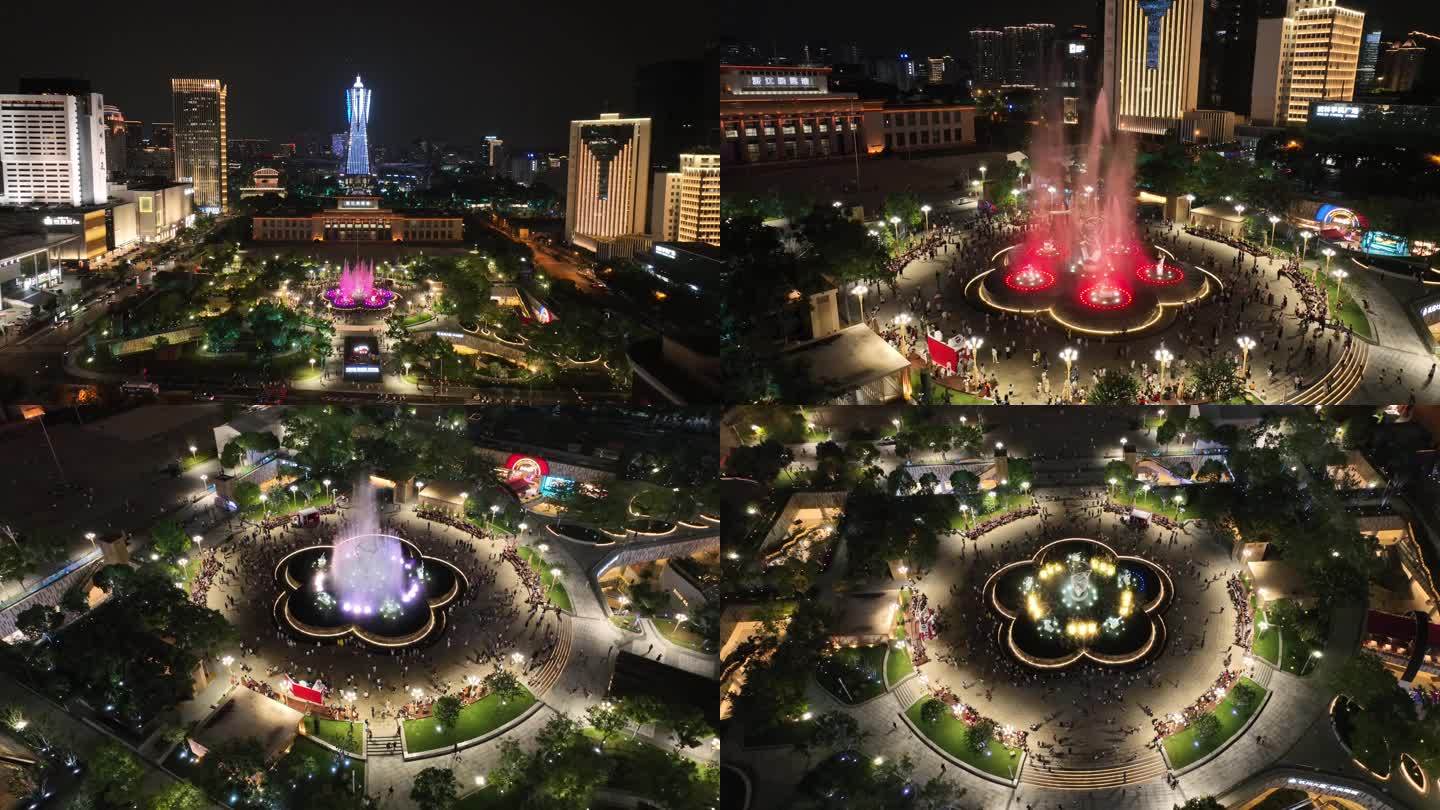 2023杭州武林广场喷泉秀多角度航拍