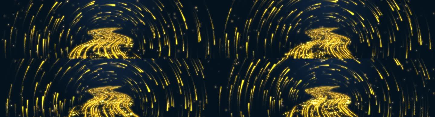 4k横版金色粒子河流和星轨背景