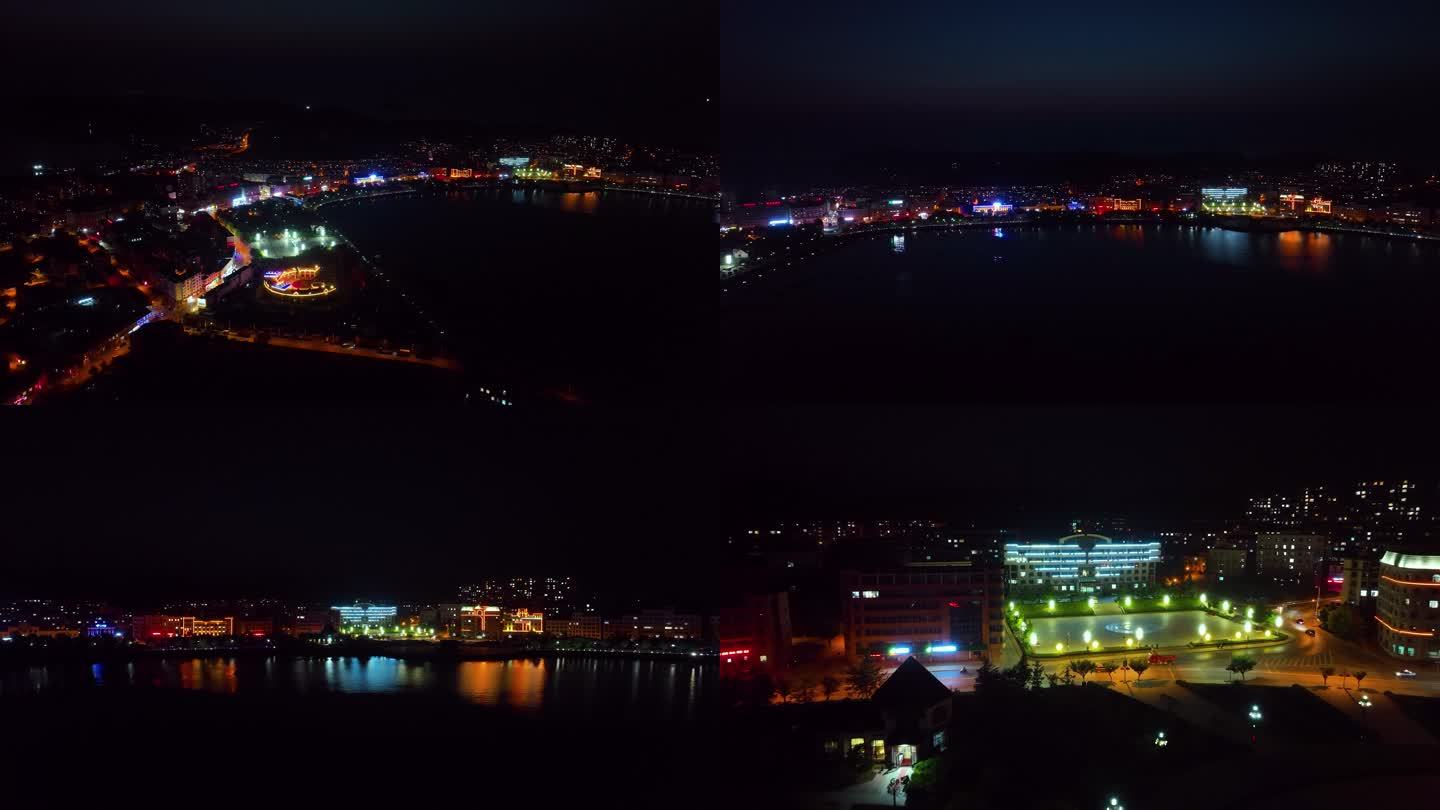 大连长海县大长山岛四块石城区中心夜景航拍