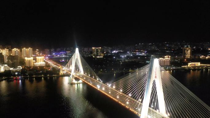 海口世纪大桥夜景多角度4K航拍