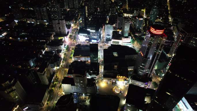 城市夜幕降临夜景灯光江苏宿迁航拍