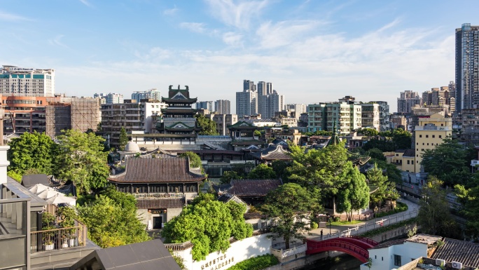 广州粤剧艺术博物馆和永庆坊旅游区清晨延时