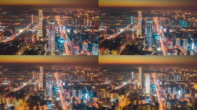 长沙城市大气繁华夜景航拍延时摄影