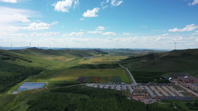 航拍承德丰宁七彩森林景色  坝上草原风景