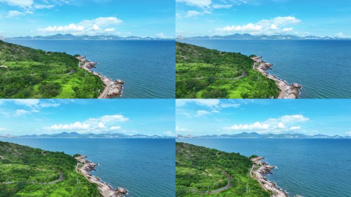 航拍广东惠州大亚湾滨海绿道海岸线自然海景