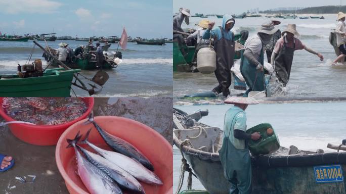 海鲜市场港口码头人群汹涌渔船进港交易买卖