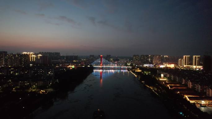 城市夜幕降临夜景灯光江苏宿迁航拍