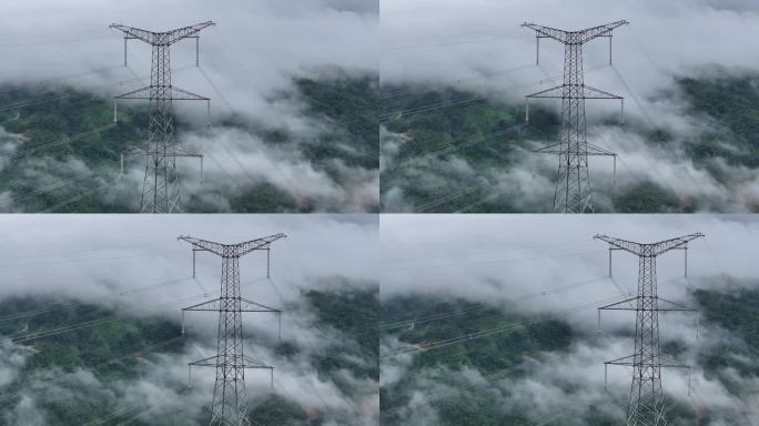 热带雨林中的输电塔