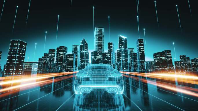 绿色新能源智慧未来城市汽车青色