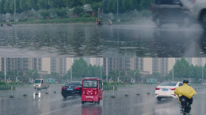 雨中行驶的汽车 行人