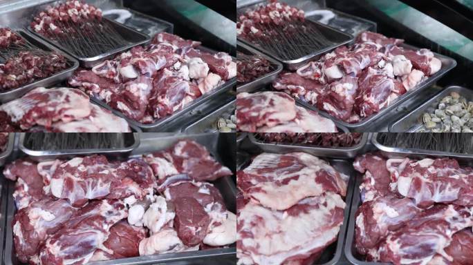 冰柜里的羊肉串羊肉块大块羊肉羊排