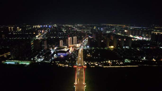 城市夜幕降临夜景灯光江苏宿迁航拍