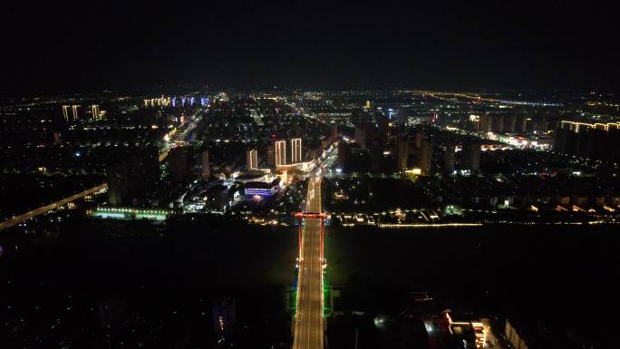 城市夜幕降临夜景灯光江苏宿迁航拍