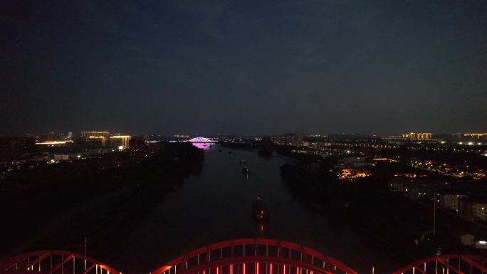 城市夜幕降临夜景灯光江苏宿迁航拍