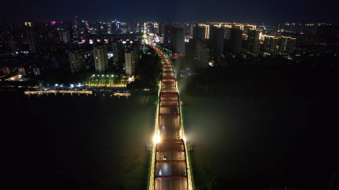 城市夜幕降临夜景灯光江苏宿迁航拍