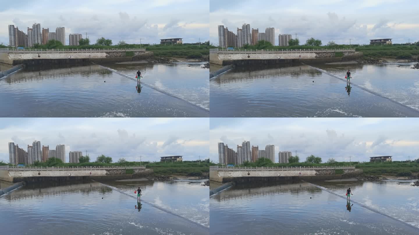小溪 排污口 钓鱼的人 海景房 生活污水