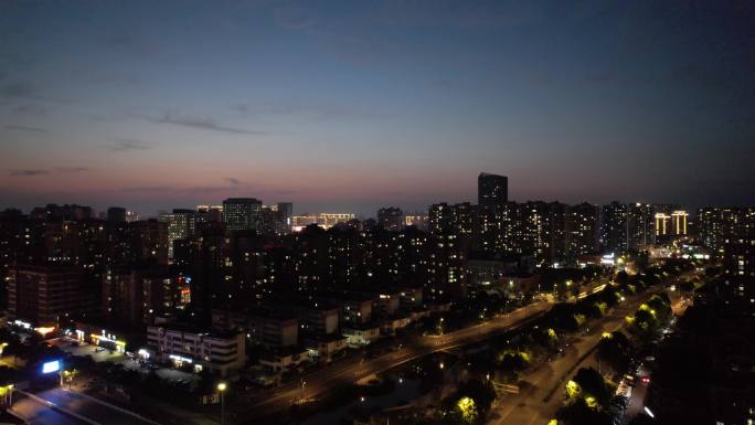 城市夜幕降临夜景灯光江苏宿迁航拍