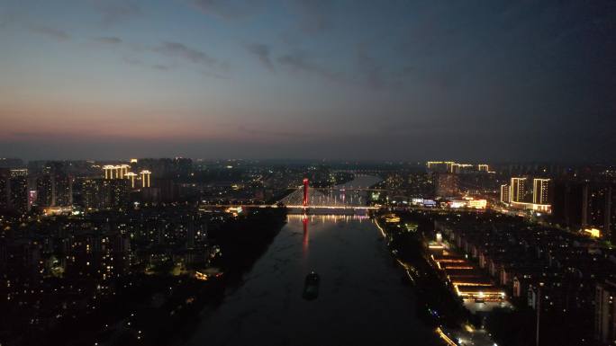 城市夜幕降临夜景灯光江苏宿迁航拍