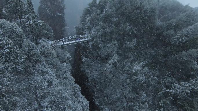 fpv穿越机航拍张家界雪景乾坤柱武陵源