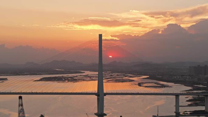 夕阳日出黄昏厦漳大桥漳州厦门桥梁跨海大桥