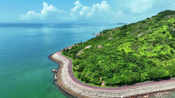 航拍广东惠州大亚湾乌头山滨海绿道自然风景