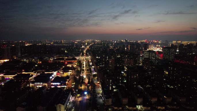 城市夜幕降临夜景灯光江苏宿迁航拍