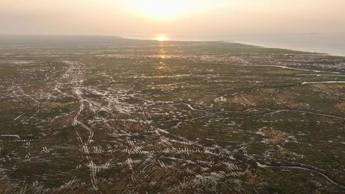 杭州湾余姚市钱塘江东海入口滩涂地理面貌