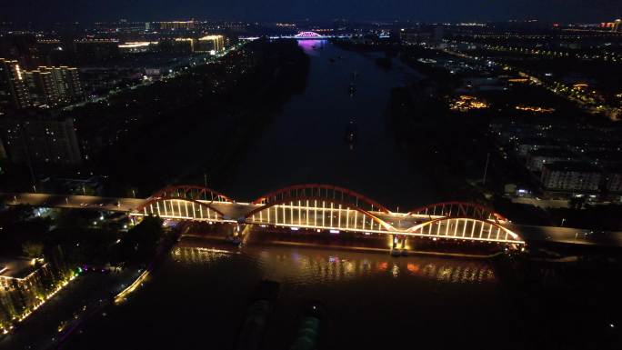 城市夜幕降临夜景灯光江苏宿迁航拍