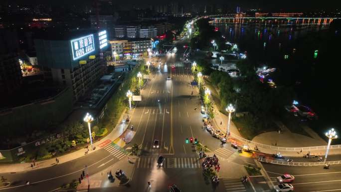 南阳淯阳桥夜景4K航拍