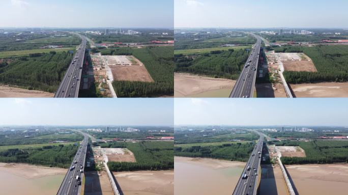 4K济南黄河大桥黄河高速公路航拍