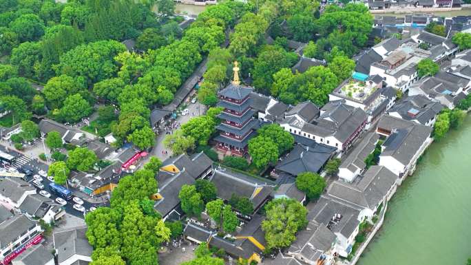 江苏苏州市姑苏区寒山寺风景风光航拍江南水