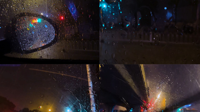 雨天情绪城市灯光夜景汽车车窗水珠