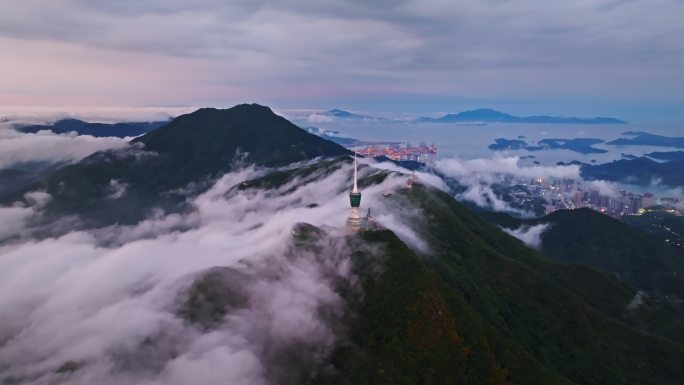 4K深圳市梧桐山云海环绕