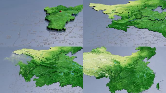 政区独立3D板块中国地图