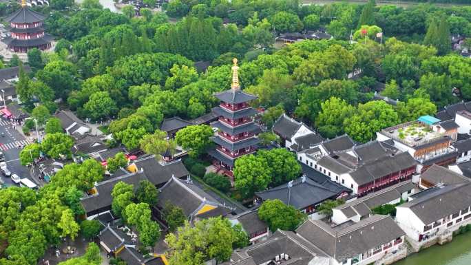 江苏苏州市姑苏区寒山寺风景风光航拍江南水