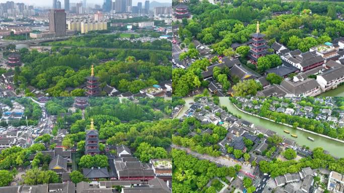 江苏苏州市姑苏区寒山寺风景风光航拍江南水