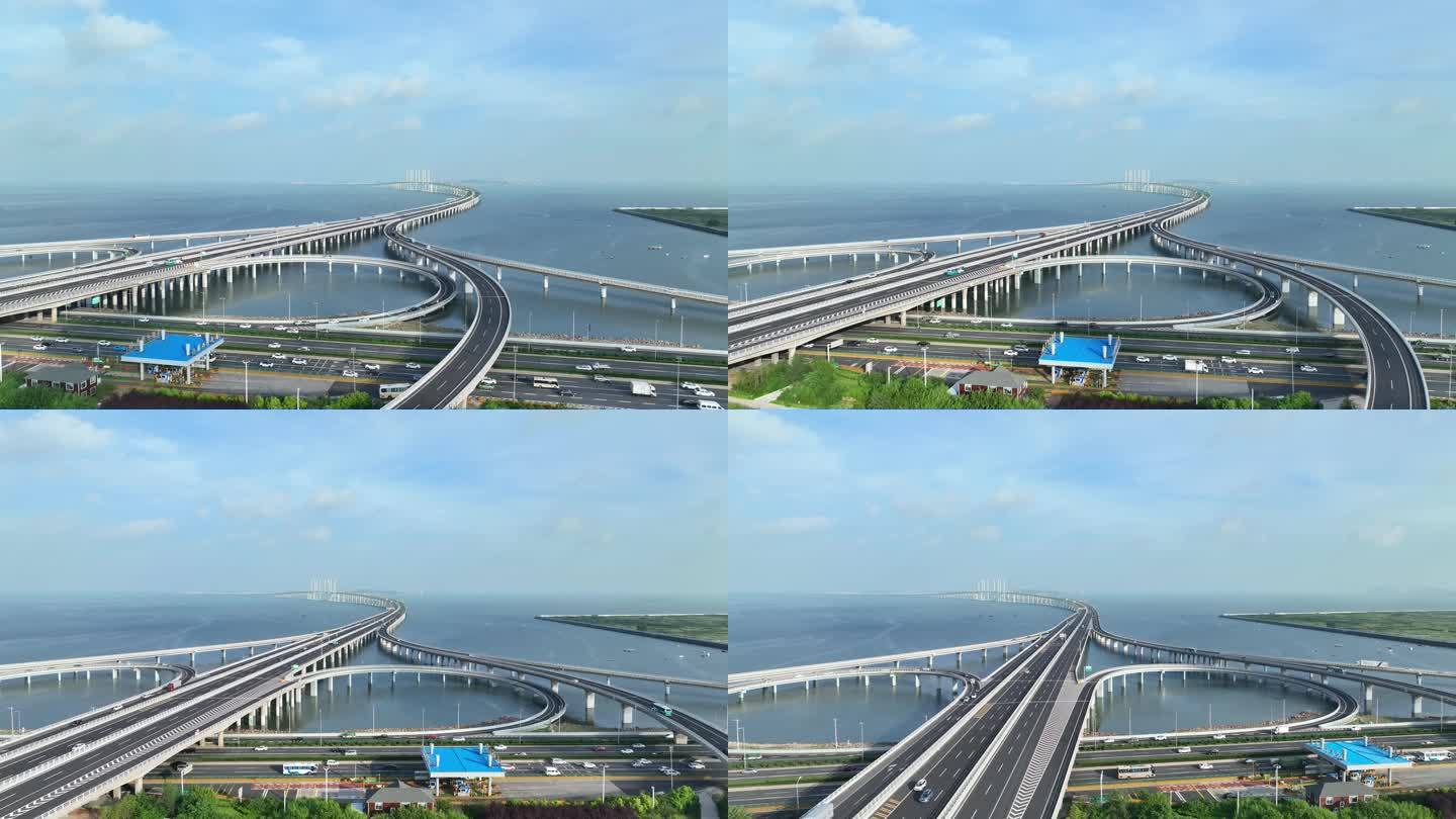 4K航拍青岛胶州湾大桥引桥