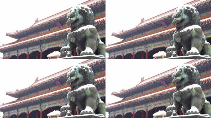 北京故宫博物院紫禁城太和门冬季下雪美景