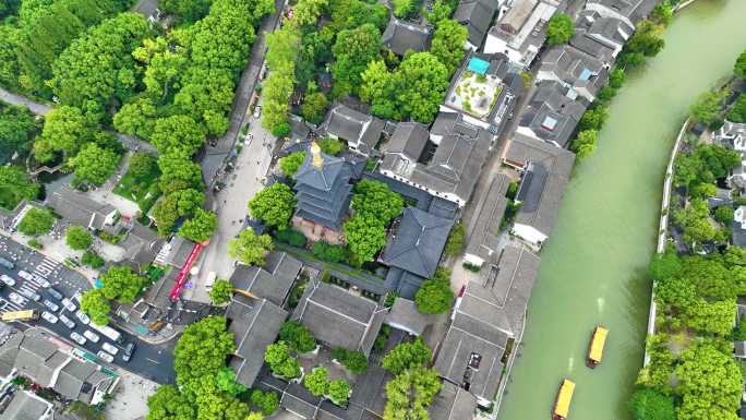 江苏苏州市姑苏区寒山寺风景风光航拍江南水