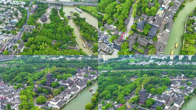 江苏苏州市姑苏区寒山寺风景风光航拍江南水