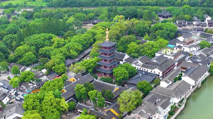 江苏苏州市姑苏区寒山寺风景风光航拍江南水