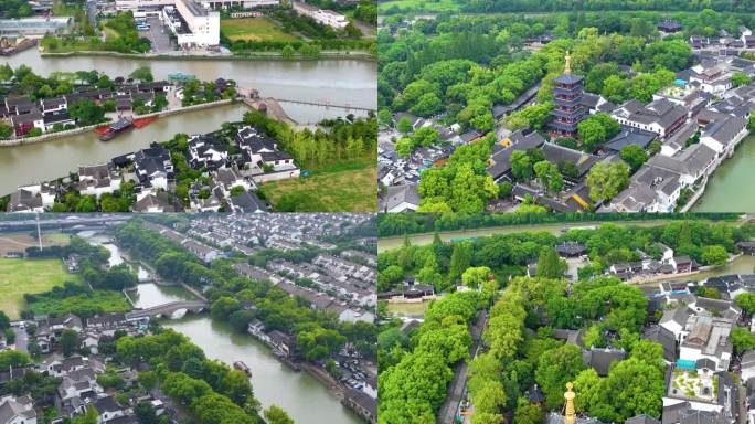 江苏苏州市姑苏区寒山寺风景风光航拍江南水