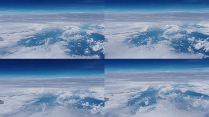 飞机上看窗外机翼划过蓝天白云02