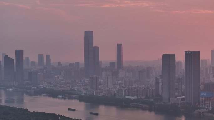 长沙 橘子洲 日出 城市航拍 朝霞 4k