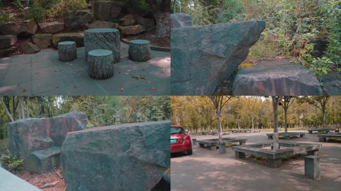 4K素材-公园休息区的石凳子石桌